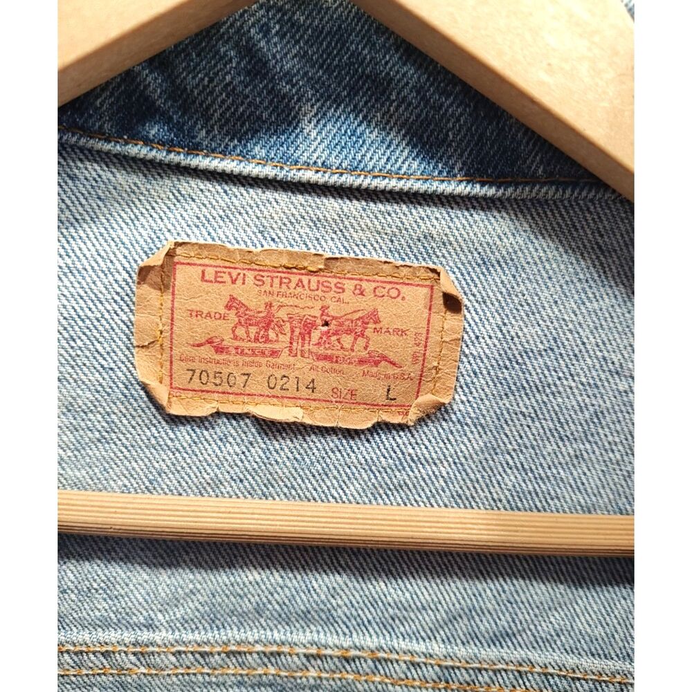 VINTAGE Custom 80s LEVI'S Patches DENIM Jean TRUCKER JACKET MADE IN USA - Picture 6 of 7